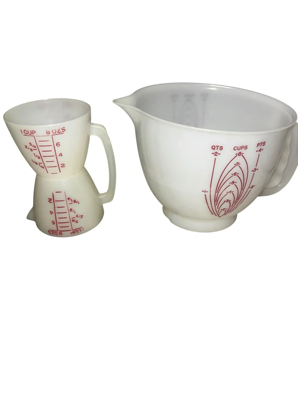 Vtg Tupperware Double Sided 8oz. Measuring Cup With Lid Hourglass &  8 Cup Set